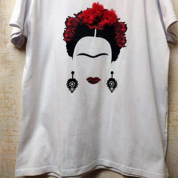 FRIDA Rhinestone XL, Bling Tee, Exclusive. Handmade. WHITE - Picture 5 of 8